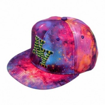 ZLYC Starry Galaxy Sky Neon Pattern Flatbill Snapback Adjust Baseball Cap Hat - Red (Ny) - CE11N9US8QD