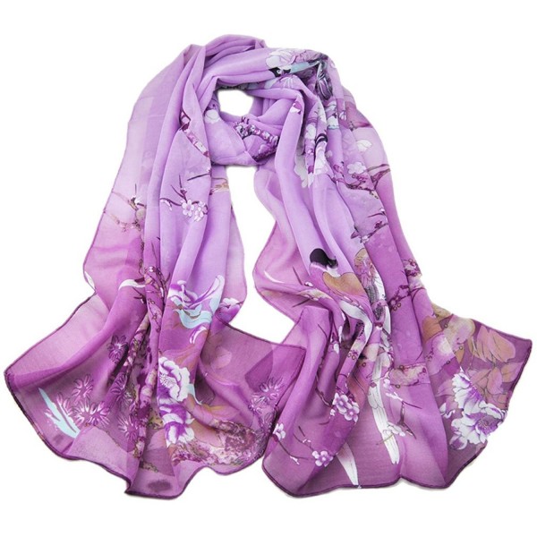 LMVERNA Birds Printed Scarf Women's Floral Scarves chiffon silk scarves popular shawls - Purple - CT189WSNWIY