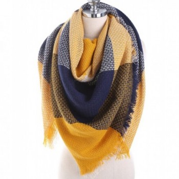 Women's Classic Plaid Tartan Grids Scarf Large Blanket Winter Wraps Shawl - Yellow Blue - CM186AS48Z0