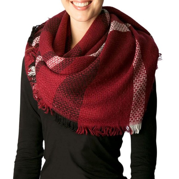 Apparelism Women's Winter Oversized Plaid Square Large Blanket Scarf Wrap Shawl. - A.burgundy - CV186GNR65Y