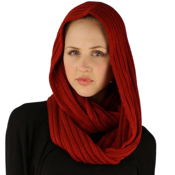 Winter Soft Chunky Pullover Knit Long Loop Infinity Ski Hood Cowl Scarf - Red - CO11O6GU1HX