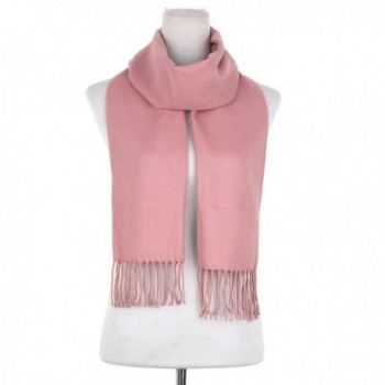 Dasein Classic Style Soft Large Cashmere Feel Winter Warm Knitted Scarf Warp w/ Fringe - Pink - C717Z6LM30I