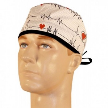 Mens And Womens Medical Cap - Heartbeats On White W/Black Ties - CR12ELBUS9N