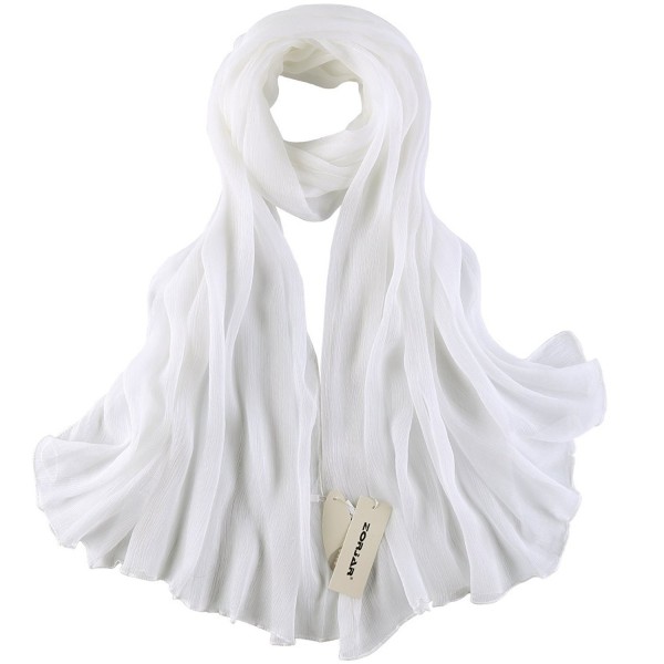 ZORJAR 100%silk Scarf Yoryu Chiffon Slightly-Crumpled Long Wrap - White - C411WFGCC87