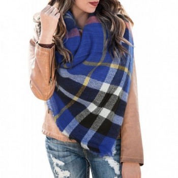 Womens Blanket Scarf Plaid Winter Fall Warm Tartan Shawls Wraps Chunky Classic Soft Scarfs - 1-blue - C9185YE86QQ