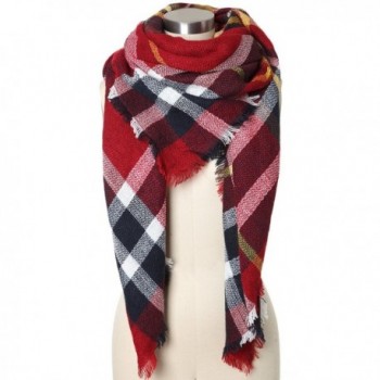 Wonderfit Women Plaid Blanket Scarf Large Tartan Shawl Wrap - Wine Red - C612N0C10TI