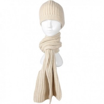 Ypser Winter Beanie Hat Scarf Set Warm Knit Skull Cap and Scarf for Men Women - Beige - C9187EYL0W9