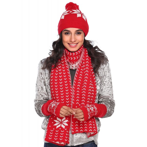 Zeagoo Women Warm Knitted Shawl Wrap Neck Stole Long Scarf Hat Gloves Set - Red - CZ186LXATAU