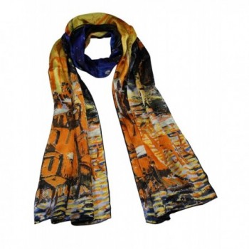 Dahlia Women's 100% Luxury Long Silk Scarf - Van Gogh's Art Collection - Cafe Terrace at Night - C7113ZBET5Z