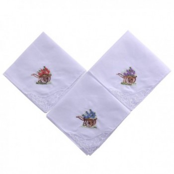 Vera Nuka Ladies Flower Embroidered with Lace Cotton Handkerchiefs 6 Pack - Lc004 - C312NA1I5C0