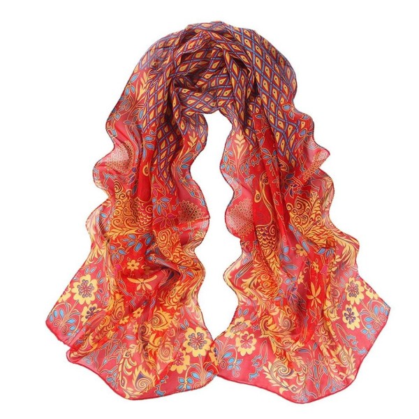 Women Peacock Pattern Soft Chiffon Shawl Wrap Wraps Scarf Scarves - Red ...