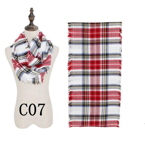 Women's Stylish Soft Plaid Tartan Cashmere Feel Checked Winter Warm Loop Infinity Scarf - Red&white - C8186KAQSIQ
