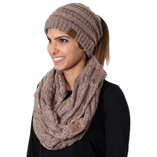 Funky Junque CC Messy Bun BeanieTail Bundled w Matching Infinity Scarf - A Confetti Taupe Design - C2180MYWE4Y
