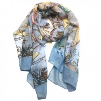 Top Fashionland Premium Soft Sailboat Sheer Scarf - Blue - C812O4OP9XT