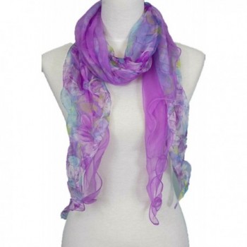 Double Layer 100% Silk- Floral Ruffle Silk Scarf- Summer scarf - Purple - CT17XSTYA8C