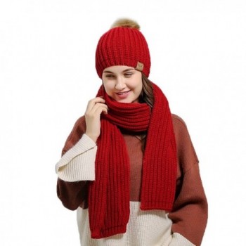 Fantastic Zone Winter Warm Knitted Women Fashion Scarf and Beanie Hat Set - Red - CT188ZH4M97
