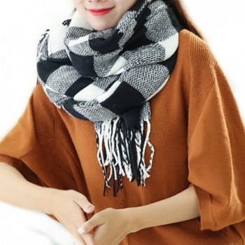 Ibeauti Women's Classic Plaid Blanket Scarf Long Winter Cozy Tartan Scarf Shawl - Black & White - CY1895H2UXT
