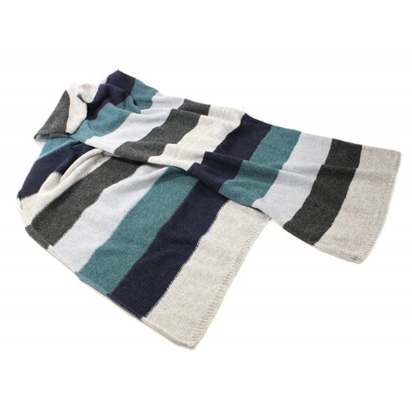 Striped Scarf Long 100% Lambswool 72" x 15" - Grey/Teal - CQ17YHZ9WES