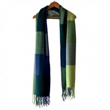 LARRONKETY Women's Fashion Long Shawl Big Grid Winter Warm Large Tassel Scarf - Blue Green - CE187CUN76G