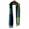 LARRONKETY Women's Fashion Long Shawl Big Grid Winter Warm Large Tassel Scarf - Blue Green - CE187CUN76G