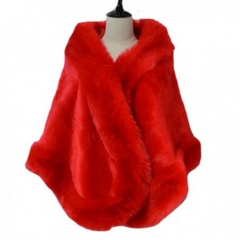 Women's Faux Fur Bridal Shrug Wrap Winter Wedding Bridesmaid Dress Jacket Cape Stole Shawl SW01 - Red - C012O8COIK3