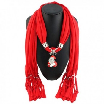 Deamyth Christmas Pendant Scarf - Santa Tassel Rhinestone Jewelry Scarves - Red - C412N1EO6N3