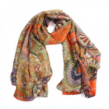 BESSKY Women Fashion Women Girl Chiffon Printed Silk Long Soft Scarf - Orange - C612MZE9NTT