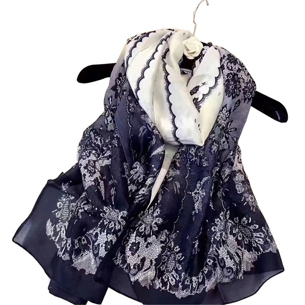 K-ELewon Silk Scarf Fashion Scarves 100% Silk Long Lightweight Sunscreen Shawls for Women - Flower Black - CV1839OY83U