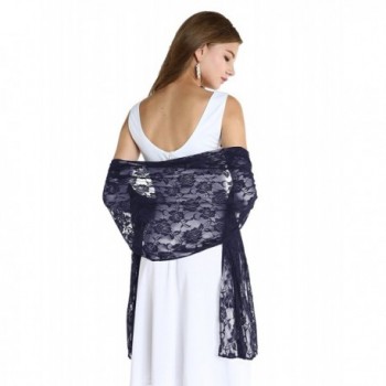 Wedtrend Women's Lightweight Chic Floral Lace Shawl Bridal Wrap Scarf - Navy - CR185GQZO6I