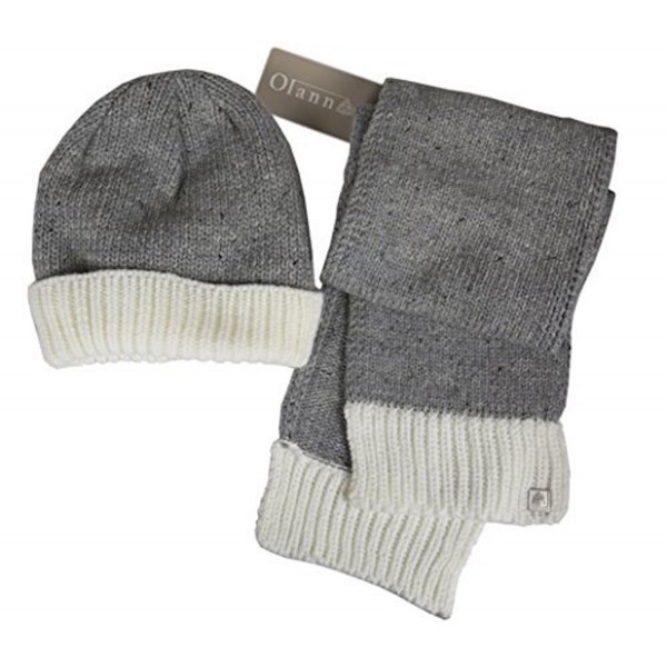 Olann White & Grey Contrast Scarf & Beanie Set - Irish Knit Winter Warm - CL1855NHIA5
