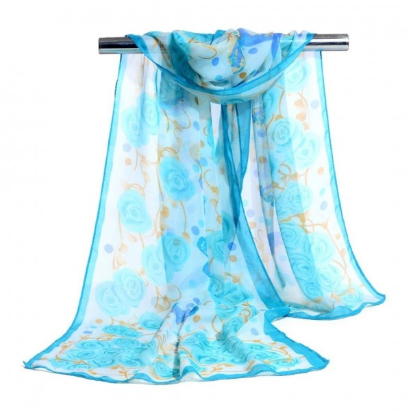 Sothread Fashion Women Rose Chiffon Soft Wrap scarf Ladies Shawl Scarf Scarves (Blue) - " Blue " - CB1865K64HM