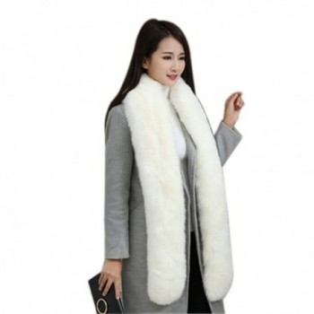 Men Women's Winter Faux Fake Fur Collar Scarf Wrap Shawl Shrug 70" - White - CY17YXEYRCK