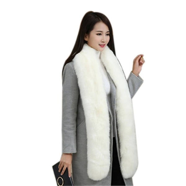 Men Women's Winter Faux Fake Fur Collar Scarf Wrap Shawl Shrug 70" - White - CY17YXEYRCK