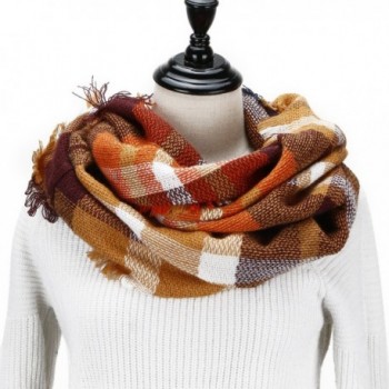 Wander Agio Womens Winter Head Hair Wraps Circle Scarves Warm Plaid Scarf - Brown - CF186HD3HG8