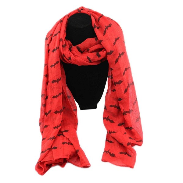 PendantScarf Soft Polyester Halloween Theme Bat Printing Long Scarf Shawl - Red - CP12NRK1SCV