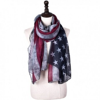 Promini Women's Fashion Long Lightweight Scarf Retro American Flag Printed Shawl Wrap - Gray - CA184K0LZZG