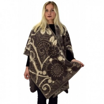 Peach Couture Womens Thick Warm Geometric Striped Poncho Blanket Wrap Shawl - Floral Taupe - CI186ROATKZ