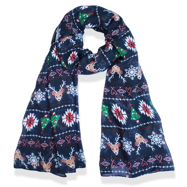 V28 Candy Cane Print Women's Scarf Christmas Gift Lightweight - Navy - Christmas - CF187O05TOA