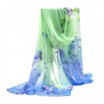 Kook Club Spring Silk Scarf for Women Medium Long Chiffon Scrawl Floral Wrap - Blue 1 Piece - CX12H0VNLCR