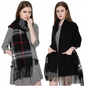 Runtlly Women's Cozy Soft Tartan Shawl Shawl Wrap Scarf Warm Plaid Checked Pashmina - Black - CJ12M86OOK7