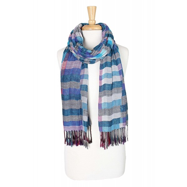 Multi Color Plaid Long Scarf with Long Fringe Square Pattern Scarf - Blue - C118735AMY5