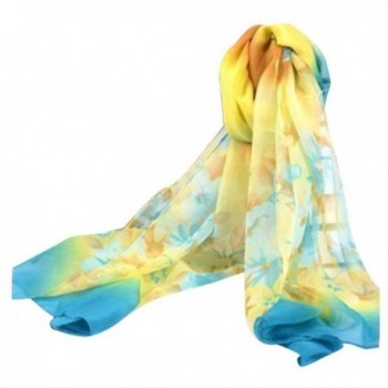 Deamyth Women Chiffon Scarves Flowers Printing Long Shawl Wrap Scarf Headscarf - Blue - C512N6G6WQ9