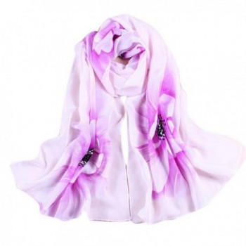 WensLTD Women Soft Thin Chiffon Silk Scarf Flower Printed Scarves Wrap Shawl - Purple - CY12IZY8GFP