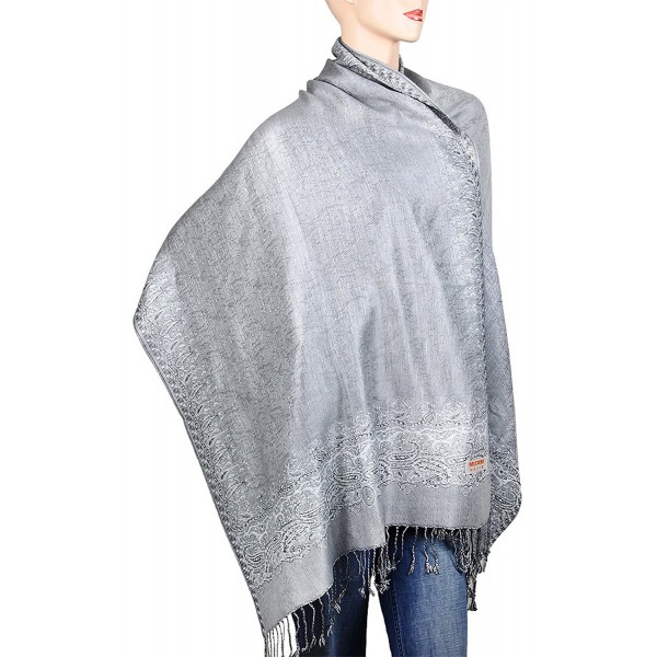 Falari Women's Woven Reversible Pashmina Shawl Wrap Scarf 80" x 27" - Silver - CF184Y5YZU7