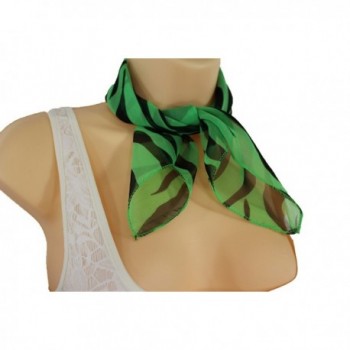 TFJ Women Fashion Small Neck Scarf Sheer Fabric Black Zebra Print Pocket Square Green - C6126XZPEQR