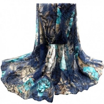 Womens Voile Stole Flower Scarves DZT1968 Long Neck Wraps Shawl - Blue - CQ129S07RUF