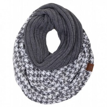 Funky Junque's C.C Ribbed Knit Warm Fashion Scarf Multicolored Infinity Scarf - Houndstooth Dark Grey - CO186OSNSD9
