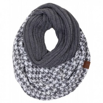 Funky Junque's C.C Ribbed Knit Warm Fashion Scarf Multicolored Infinity Scarf - Houndstooth Dark Grey - CO186OSNSD9
