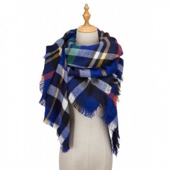 DEARCASE Women's Tassels Soft Plaid Tartan Scarf Winter Large Blanket Wrap Shawl - Blue - CY18C747U7Y