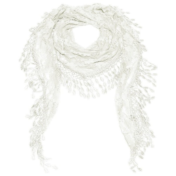 Falari Vintage Women Lace Scarf With Fringes Polyester - Style 1 - White - CI186ZHKL0Z